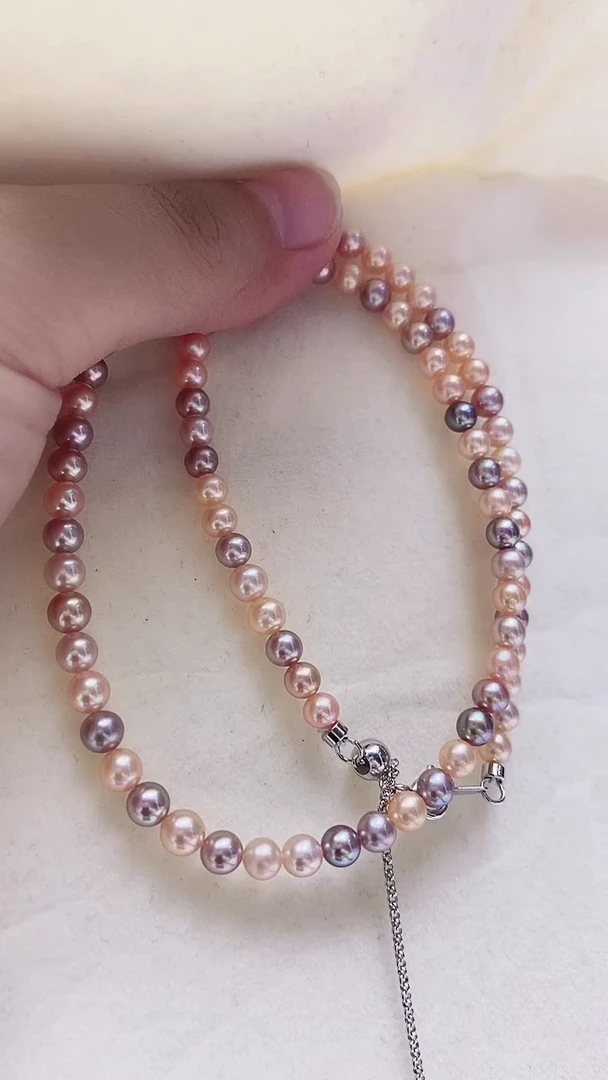 淡水珍珠银S925镶嵌项链淡水糖果色珍珠项链SY6935