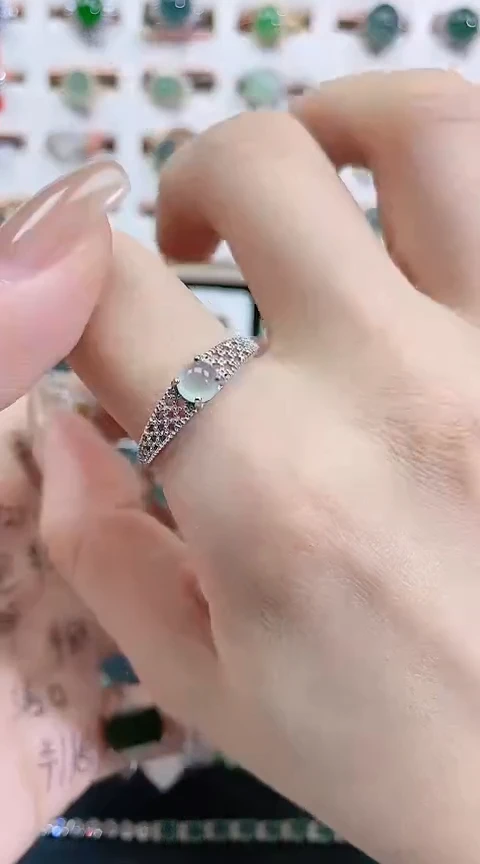 银S925镶嵌戒指翡翠天然翡翠