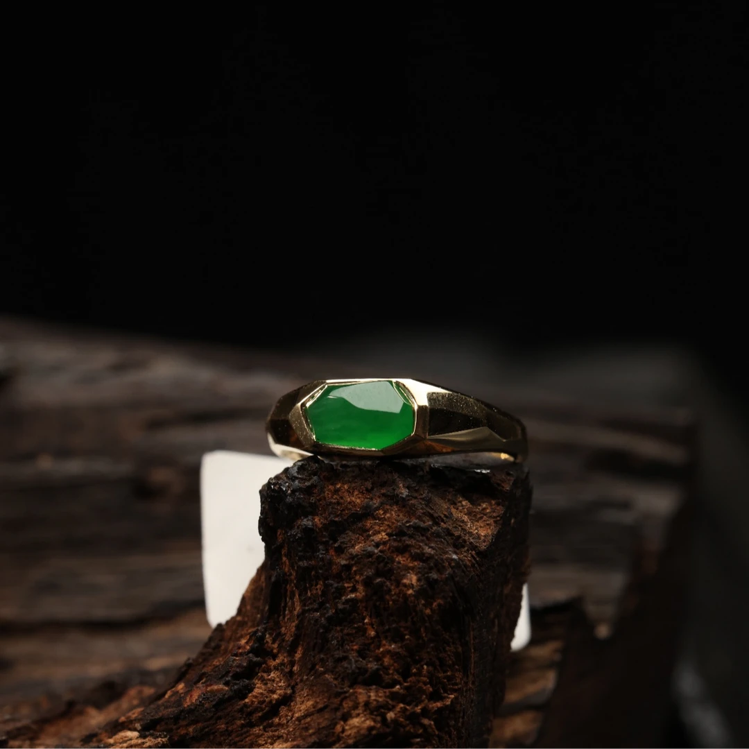 王朝阳翠语  翡翠戒指  极简天然A货翡翠