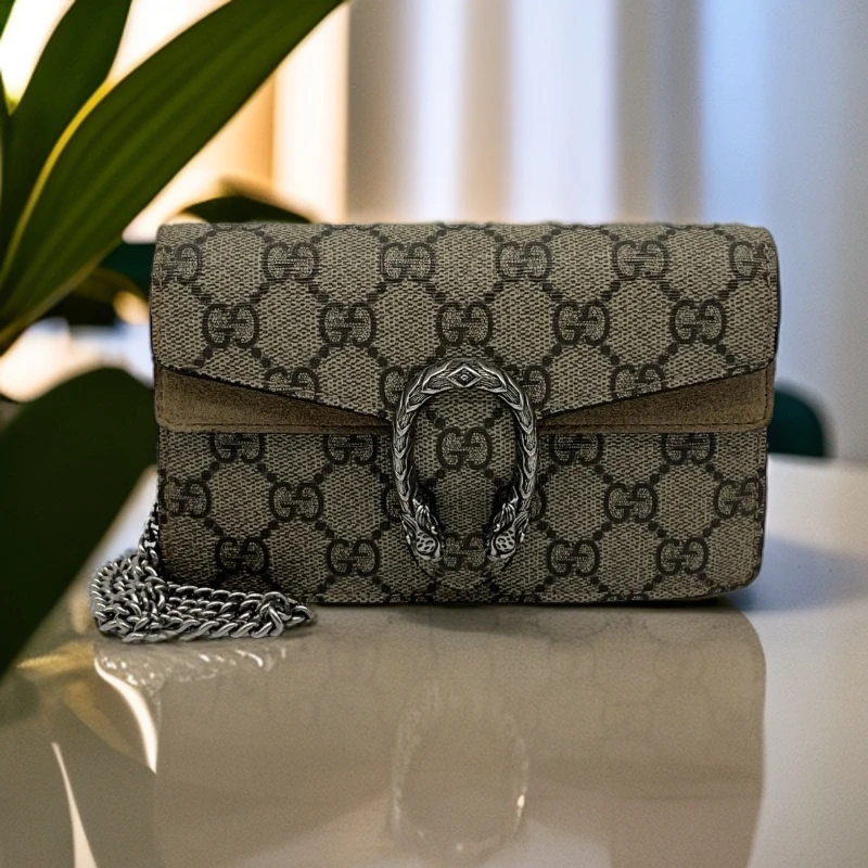 95新 GUCCI/古驰 老花驼色迷你酒神链条包 1582 3092