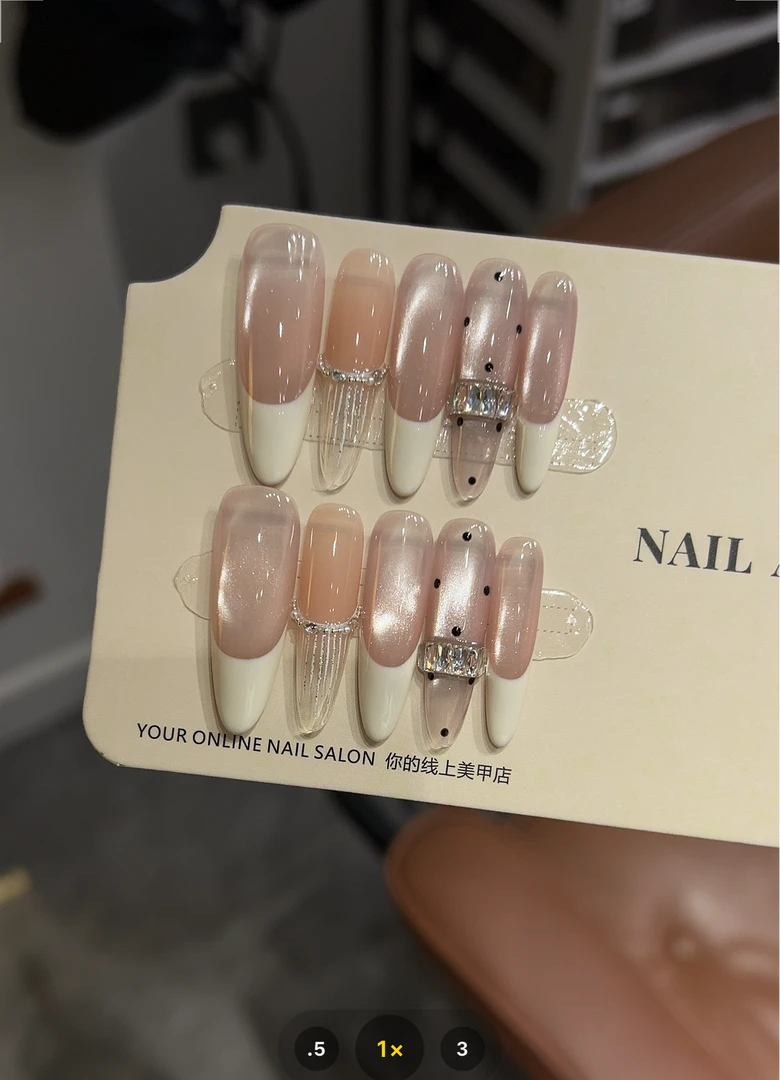 【柏林少女】CHANSIANNA纯手工穿戴甲猫眼法式拼钻美甲