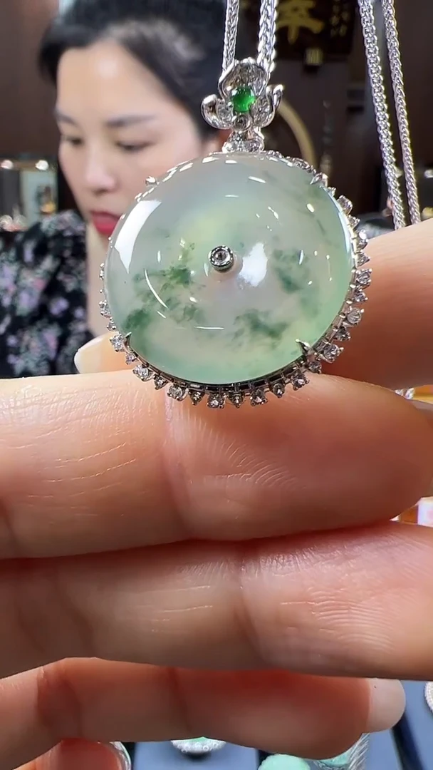 翡翠挂件18K金镶嵌平安扣 不含链