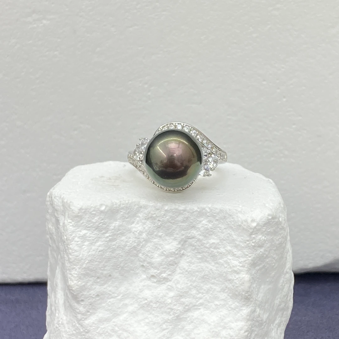 星柠珍珠 海水大溪地黑珍珠 s925银戒指 时尚款