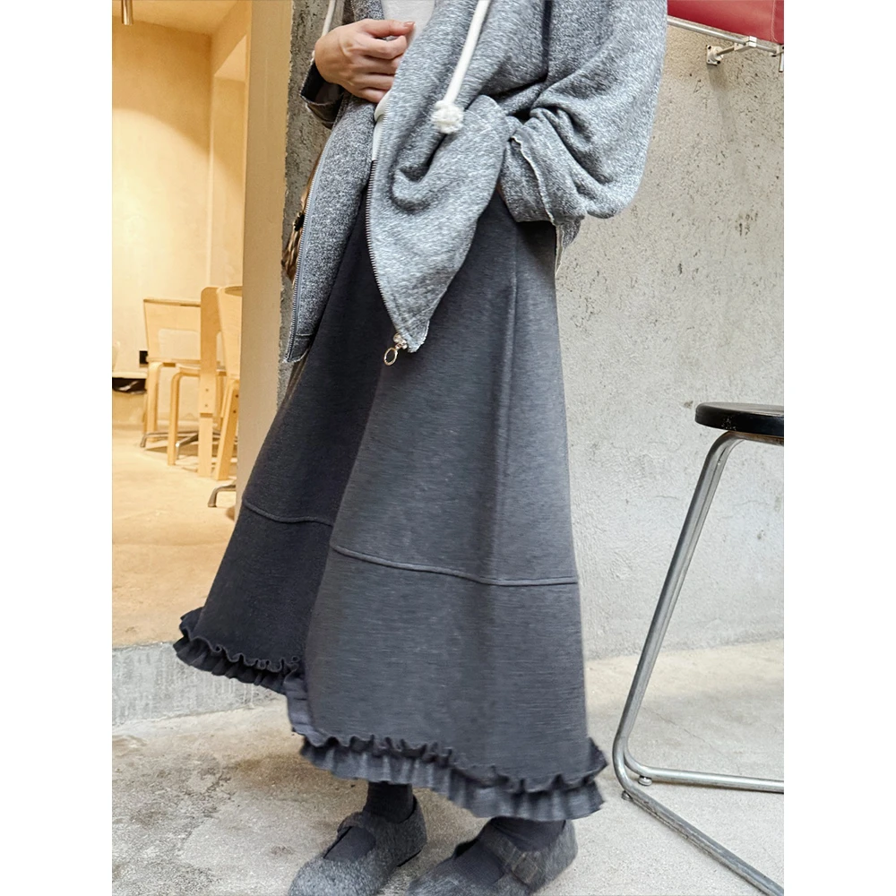 【唐悠悠mgdm】345g三醋酸羊绒高腰中长裙秋冬加厚花边半身裙女
