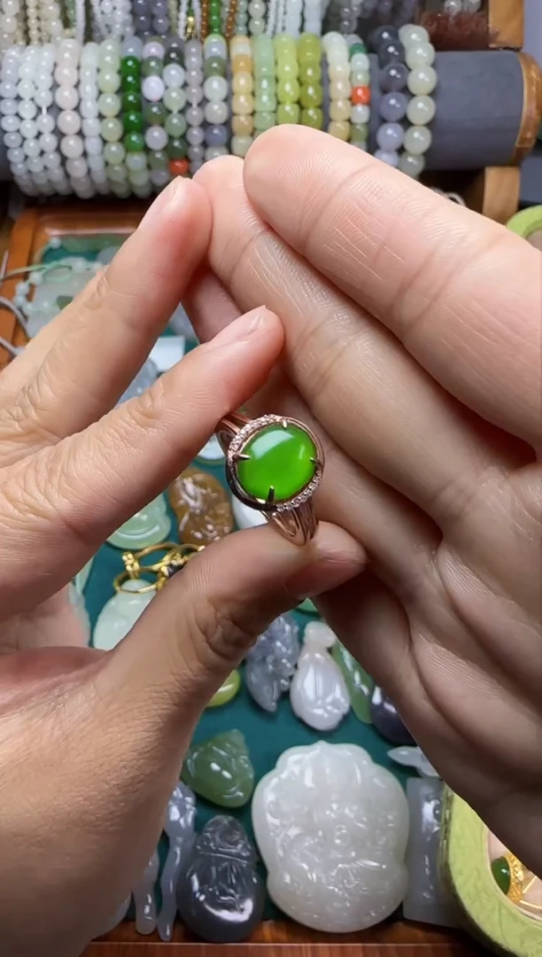 【闪购商品】和田玉无银S925镶嵌碧玉戒指