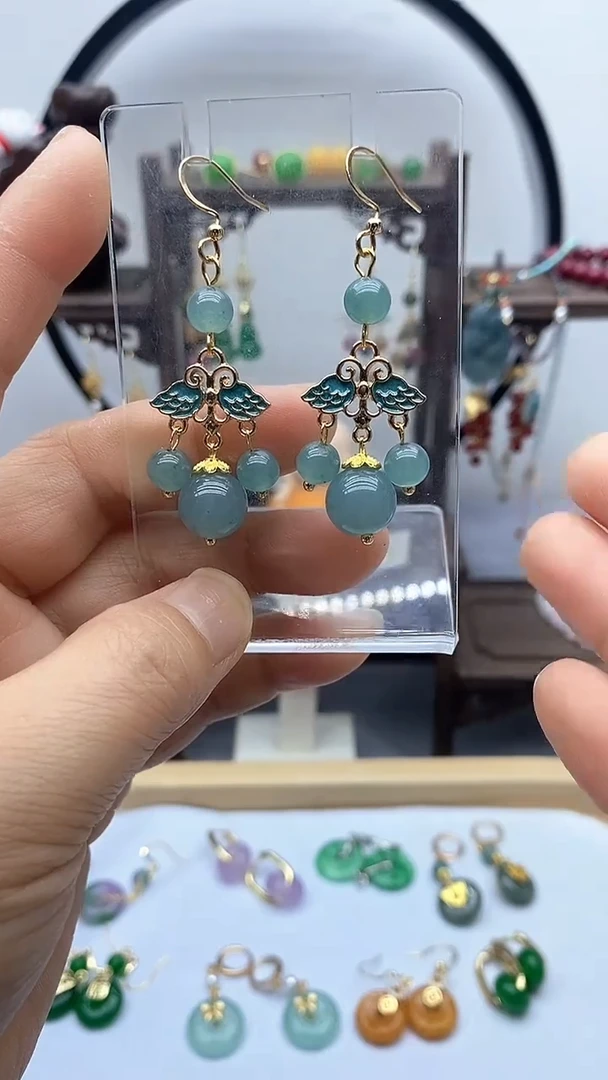 石英质玉14K金镶嵌耳饰167