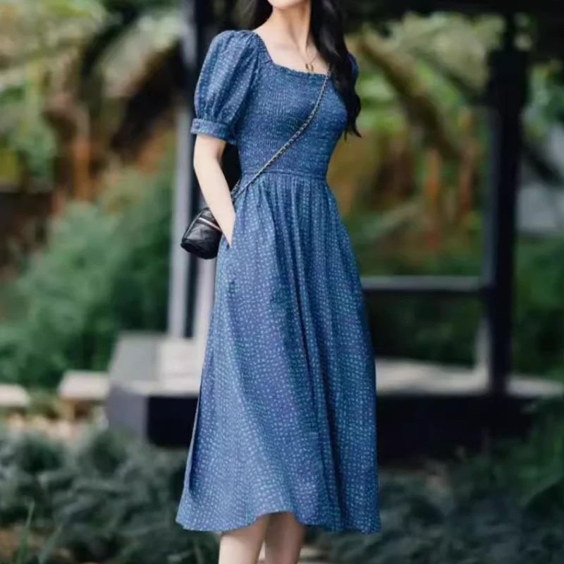 【商场同款】2025夏装新款短袖印花收腰前后两穿连衣裙女1500459