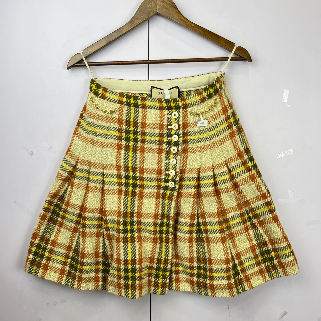 99新 GUCCI/古驰 012358 经典格纹半裙 38码