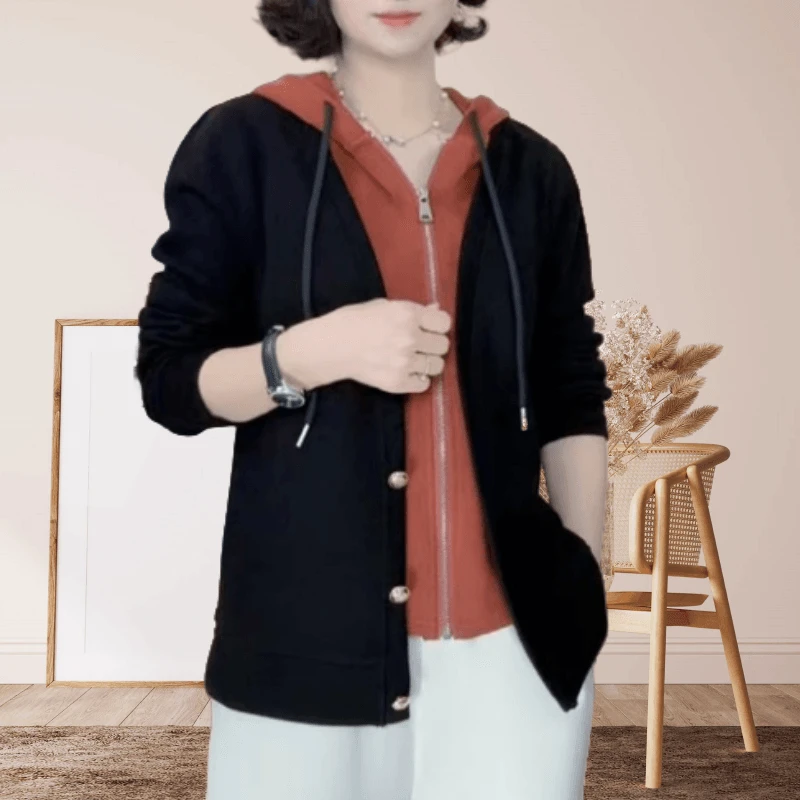 连帽拼接设计感长袖上衣女减龄休闲百搭显瘦外套气质时尚洋气小衫