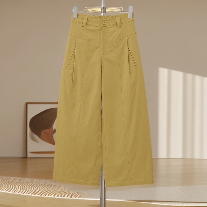 洗水棉阔腿裤夏季裤子2025新款小个子八分裤时尚高腰显瘦休闲裤女