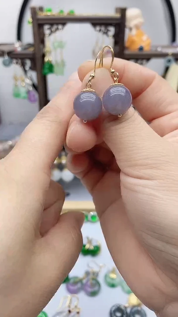 和田玉14K金镶嵌耳饰138