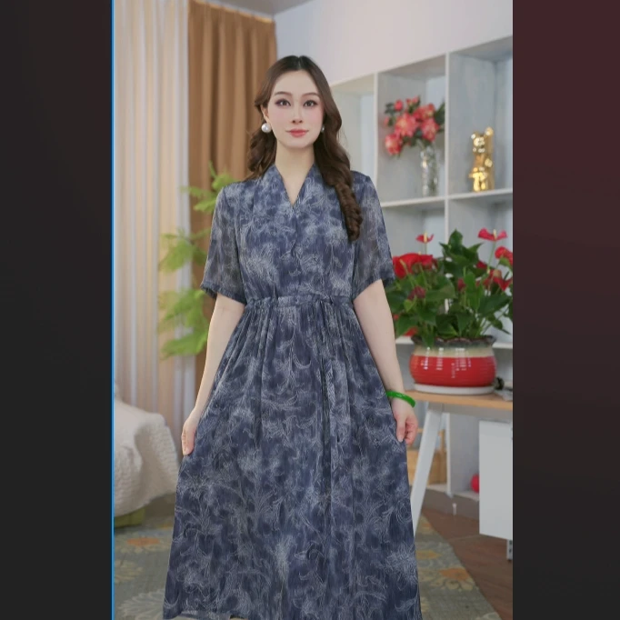 100%桑蚕丝宽松夏季休闲连衣裙气质时尚大牌1166