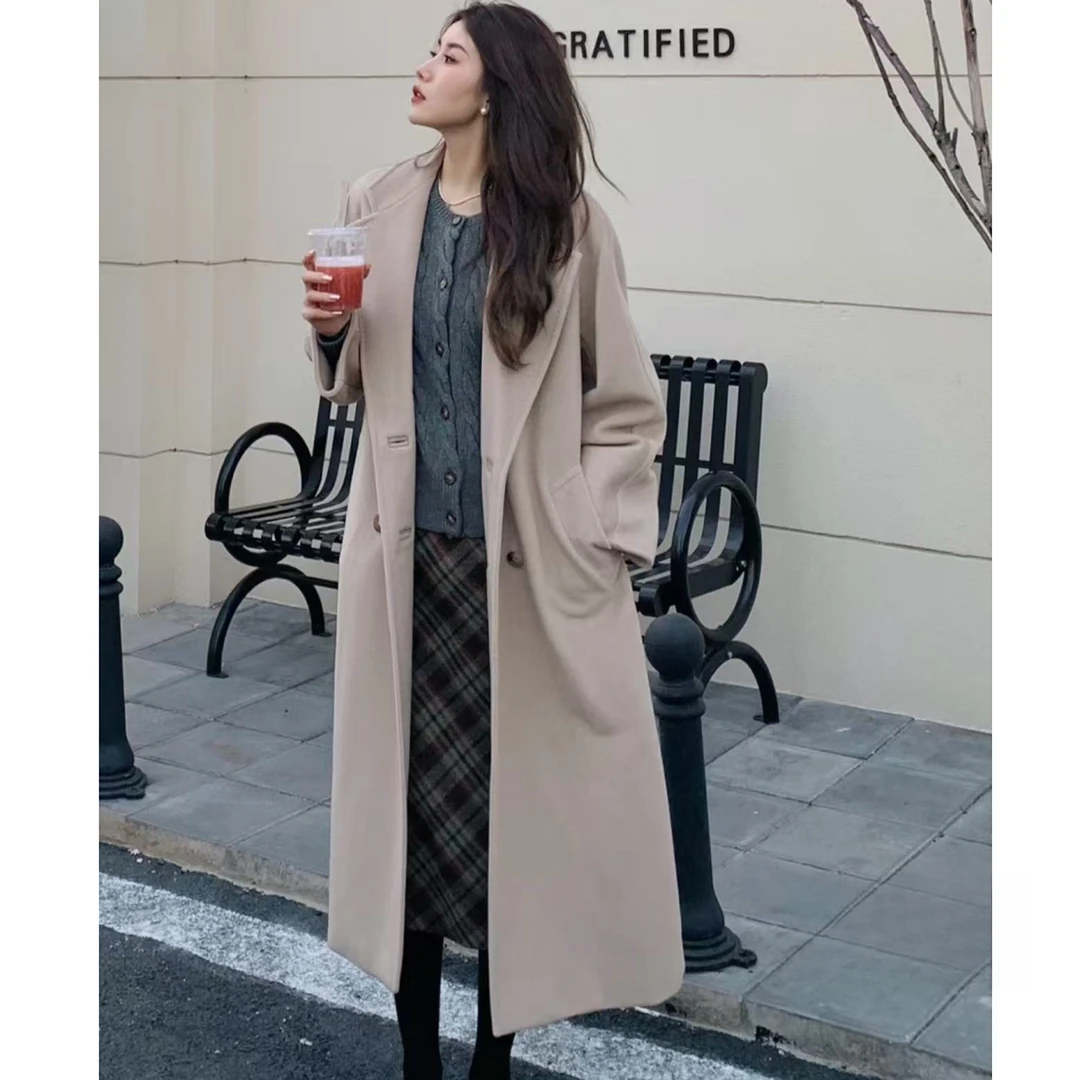 未使用 MaxMara 翻领双排扣长袖大衣 棕色（有腰带）/棕色;IT38