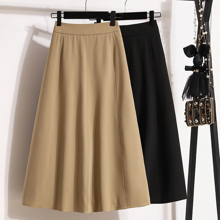 夏季大码女装薄款垂感半身裙女中长款胖mm松紧腰遮胯宽松A字裙