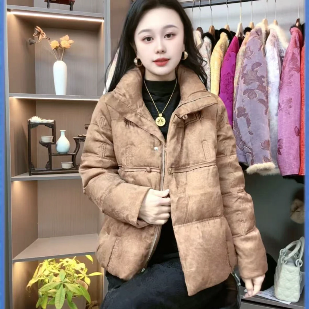 新中式冬季保暖鹅绒服圆领上衣新中式唐装提花外套Y055