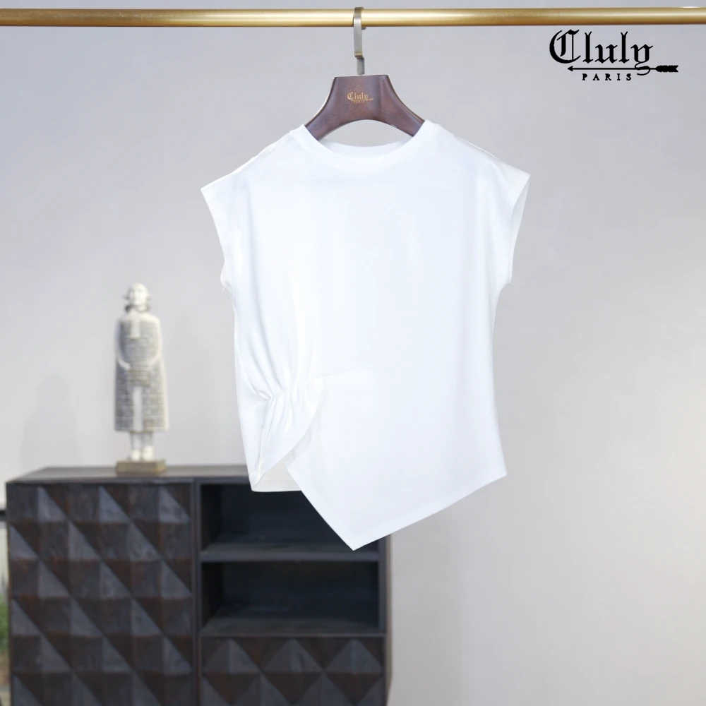 【CLULY轻奢】`天使逸T~百搭超绝无袖白短T恤衫1T1121