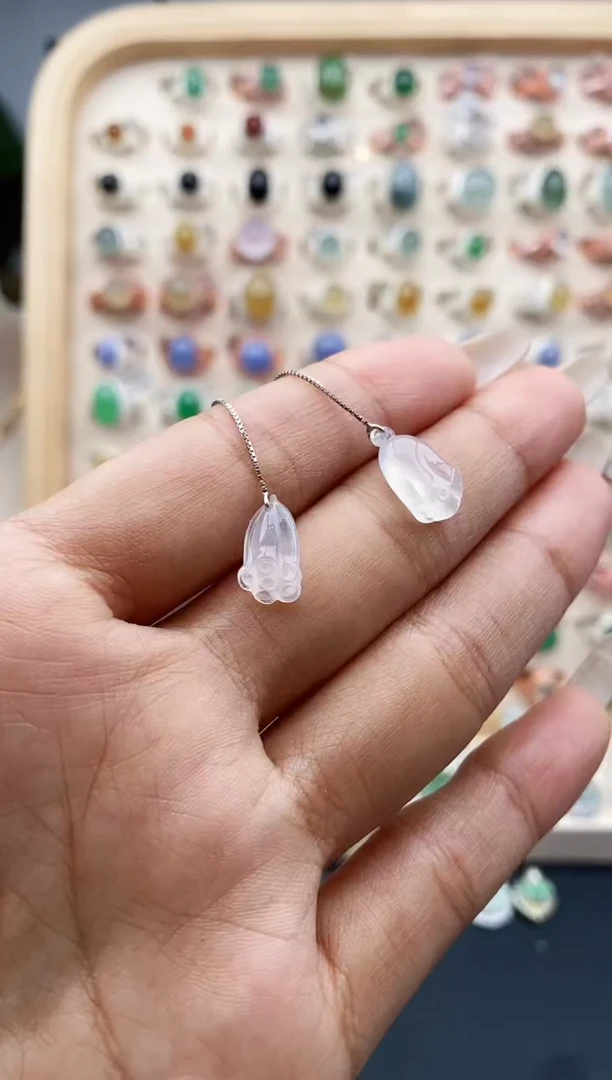 【闪购商品】翡翠耳饰银S925镶嵌缅甸天然A货翡翠222  4+9