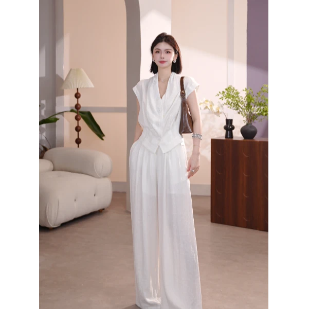 Basic House/百家好夏季老钱风马甲套装B0185B57082+B0185B5B392