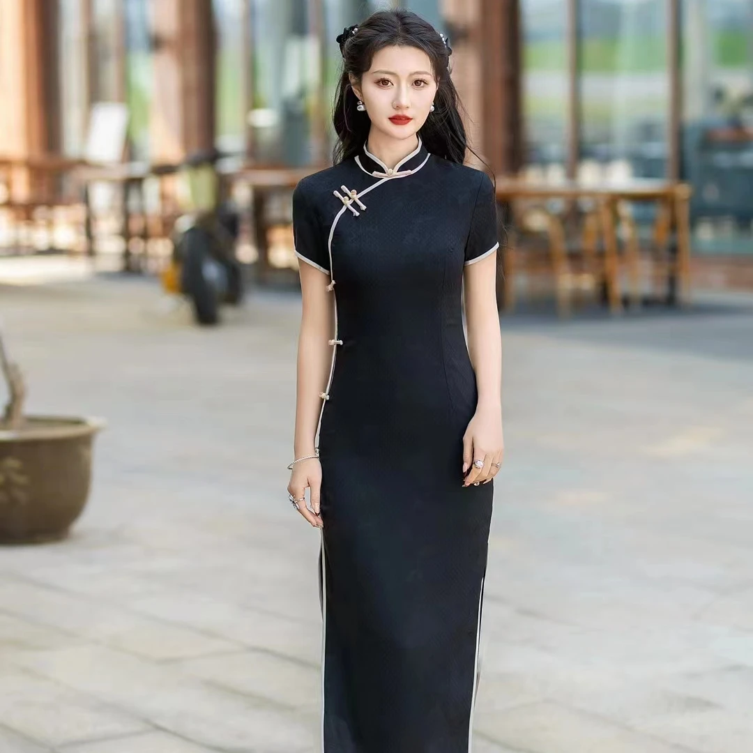 子路 T257尺码偏小拍大一码 夏季短袖 黑月夜 裙长120 旗袍
