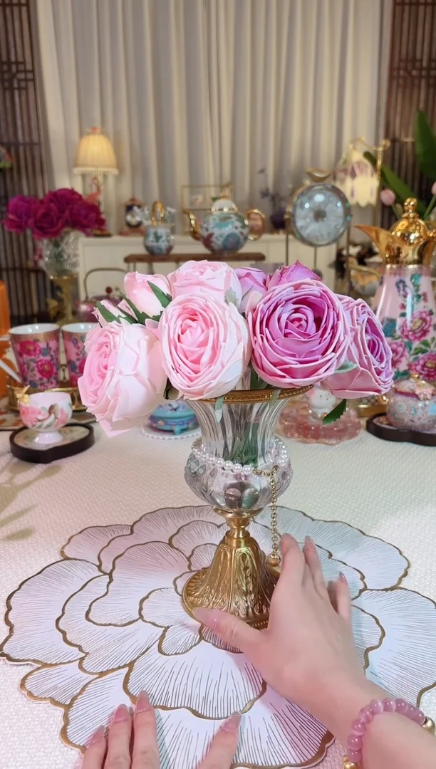 【闪购商品】瓷仿真花+黄铜玻璃花瓶+提溜