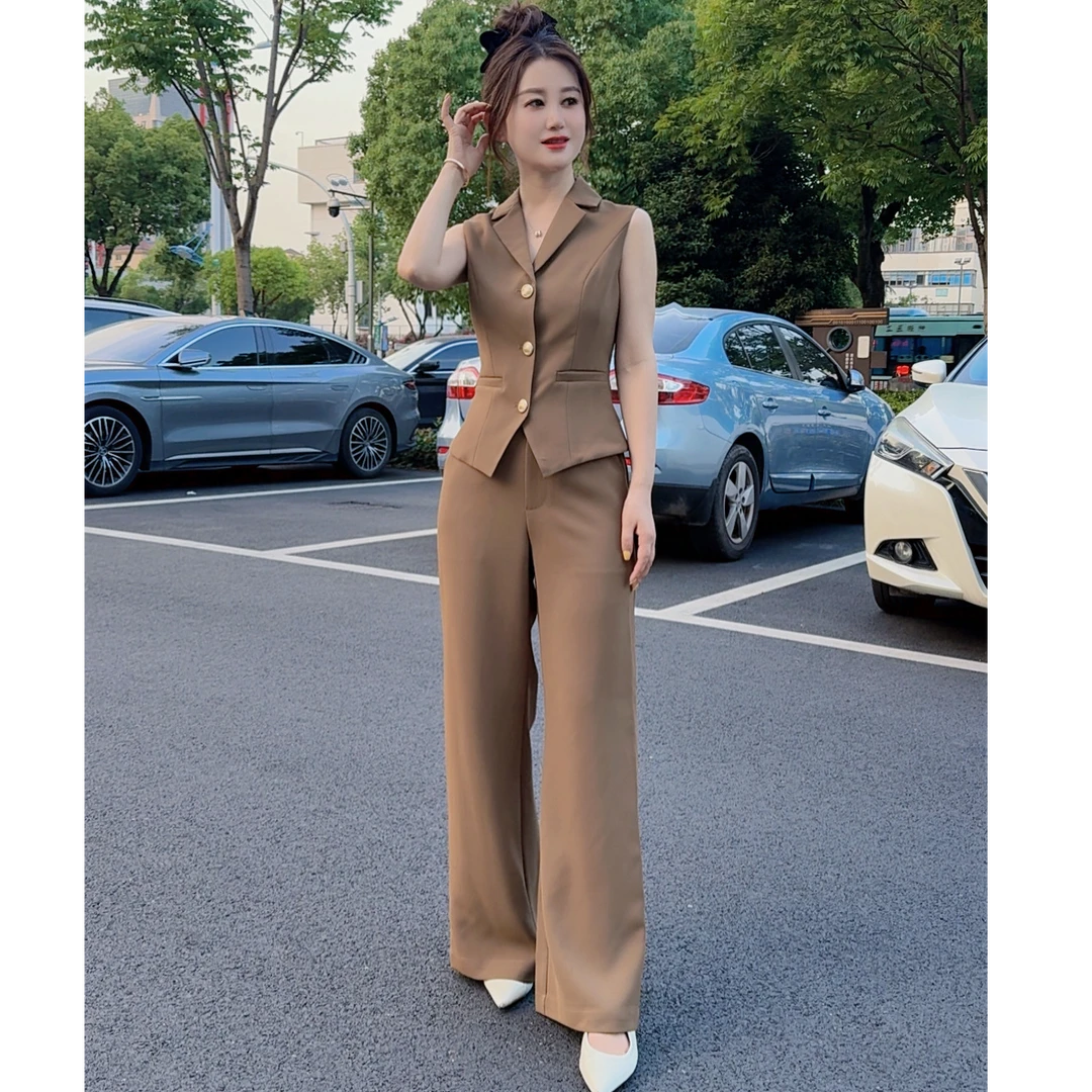 新款通勤老钱风简约时尚套装上衣直筒裤洋气正装气质西装套装服饰