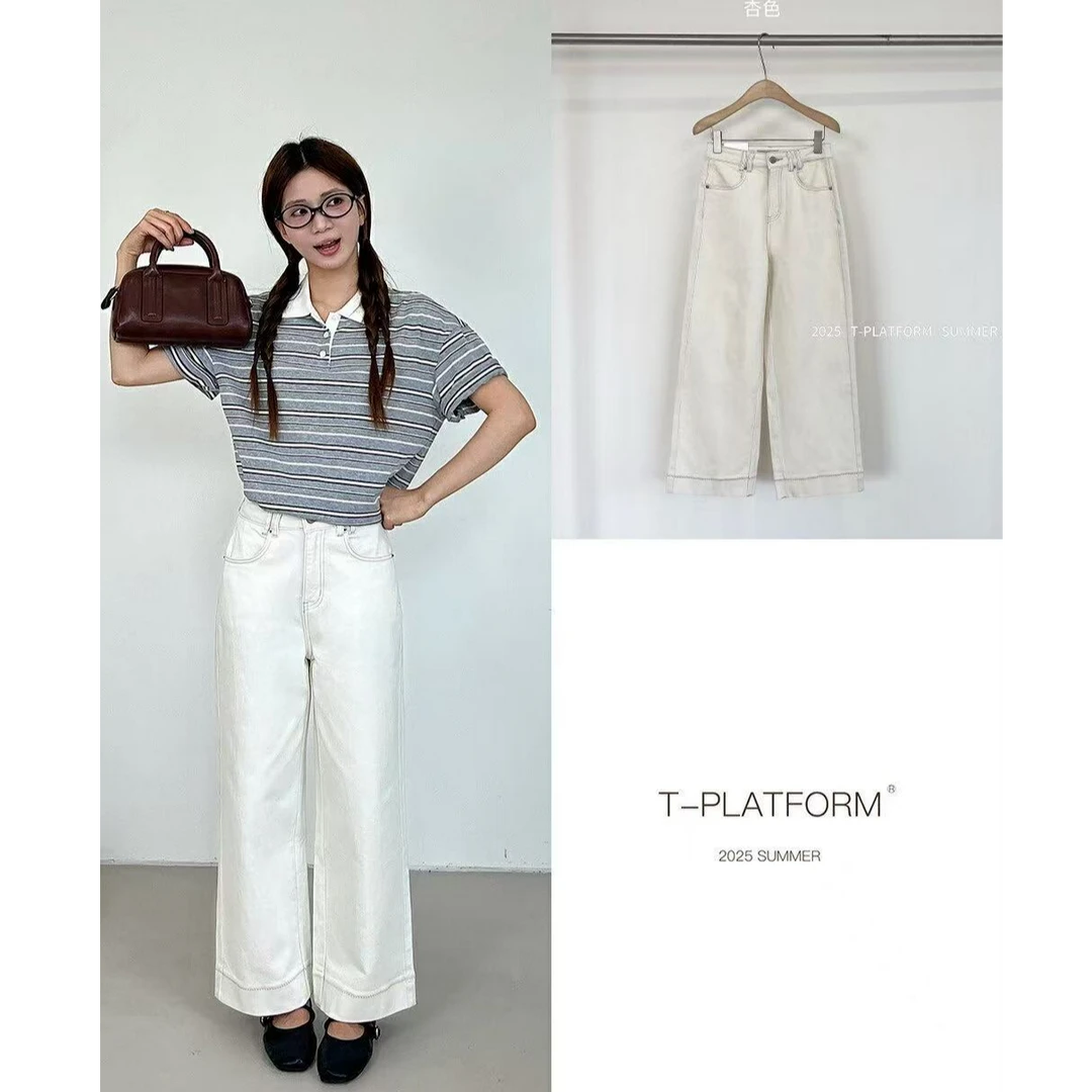 十三行T台-夏季福秒阔腿显瘦直筒牛仔裤#66099