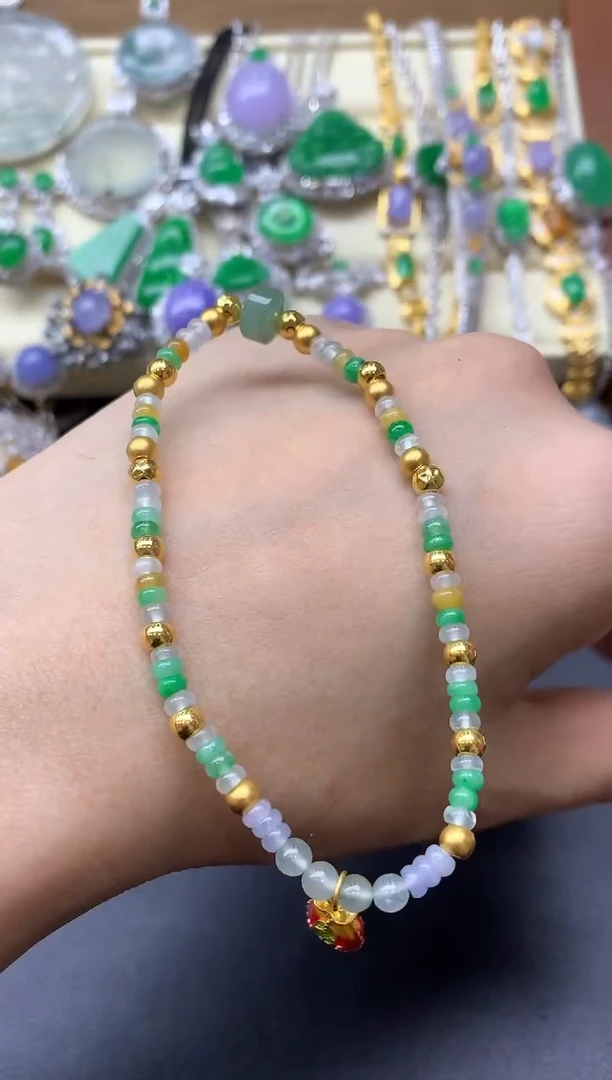 足金镶嵌手链翡翠374-中国好珍宝