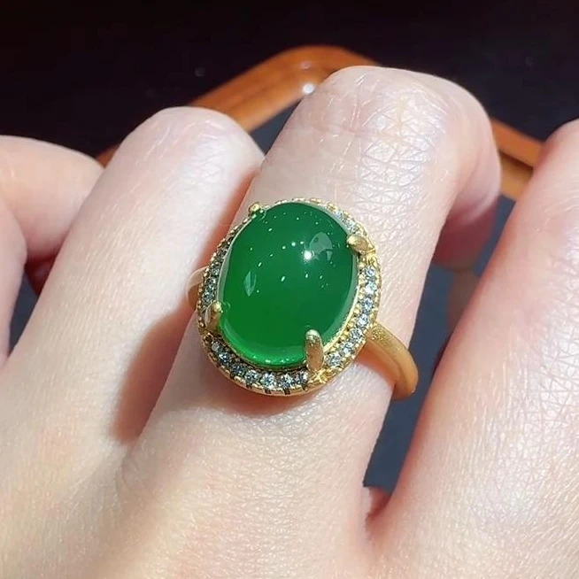 ST7928【任会长珠宝】金宝绿玛瑙玉绿戒指-活口-送礼佳品