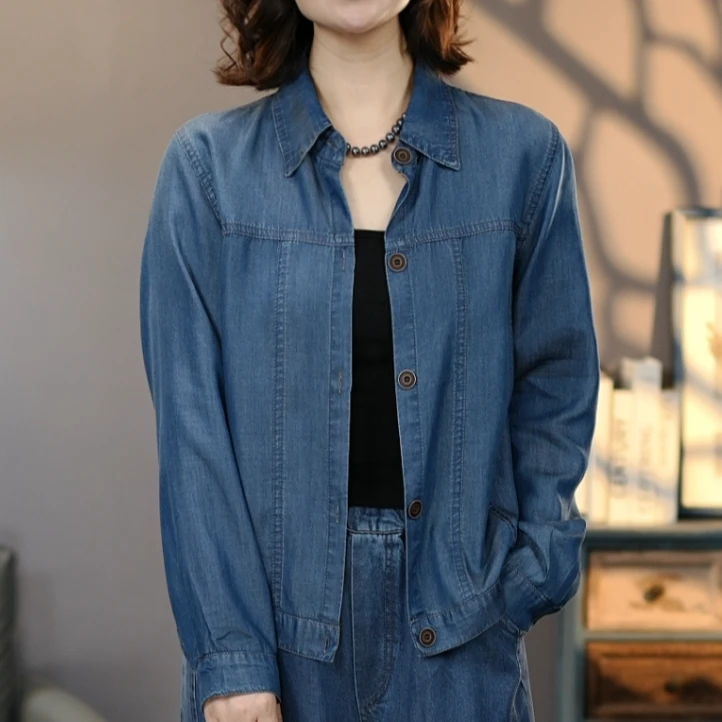8713蓝长袖#2025宽松显瘦休闲时尚牛仔衬衫水洗透气牛仔上衣女
