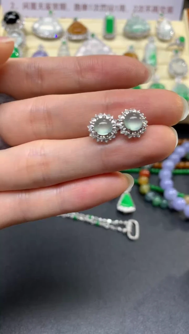 翡翠18K金镶嵌耳饰冰蛋耳饰|2900+290