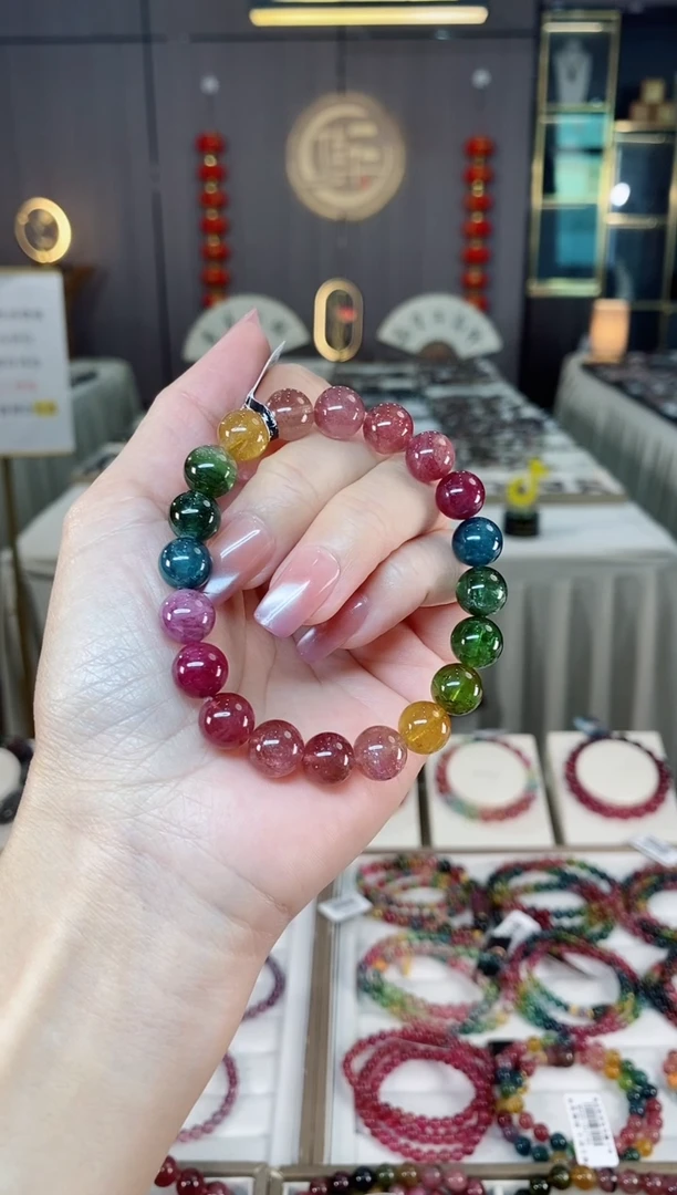 未镶嵌老矿碧玺彩虹单圈手串9mm+碧玺hon多样性发货一条