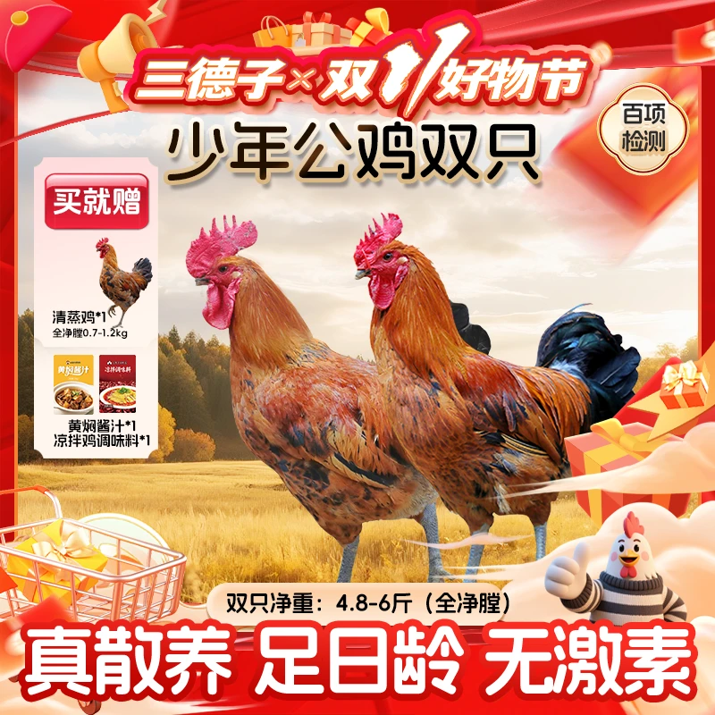 三德子【少年公鸡2只送调料包】拍1发5 生态散养土鸡雪山草鸡走地鸡