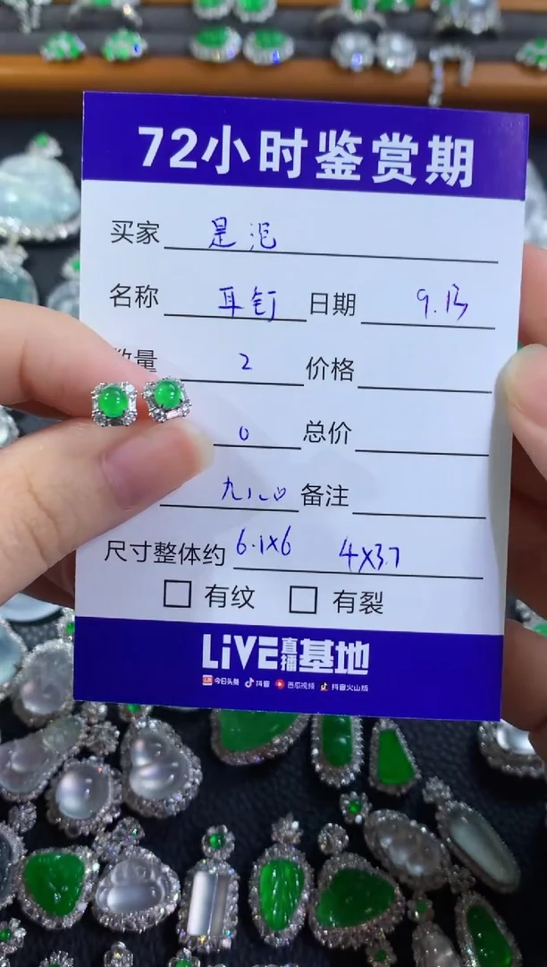 颈饰18K金镶嵌翡翠?****?绿蛋面耳钉
