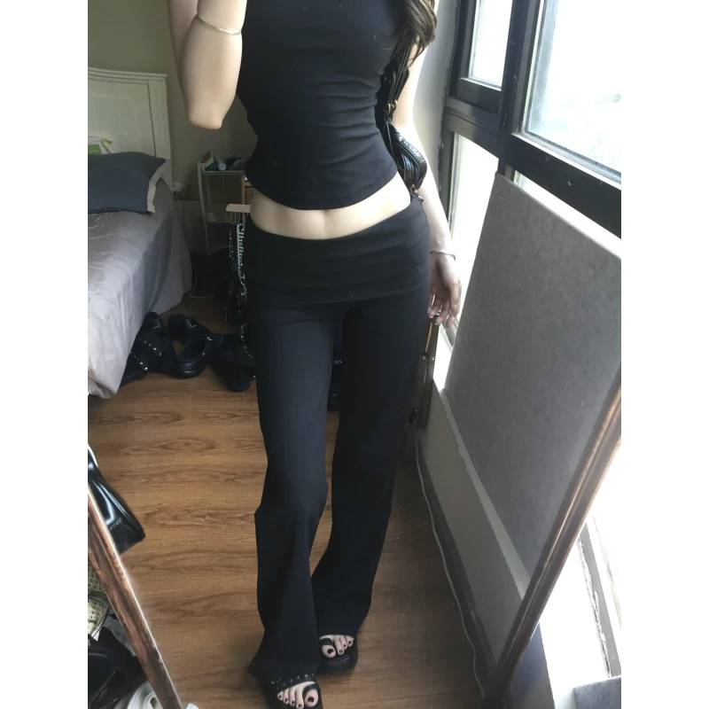 180高个子175加长美式翻边微喇裤女低腰辣妹瑜伽裤修身休闲喇叭裤