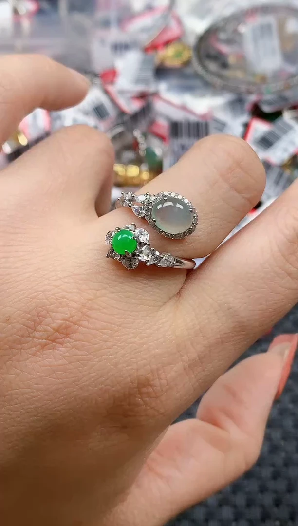 银S925镶嵌戒指翡翠天然A货缅甸翡翠