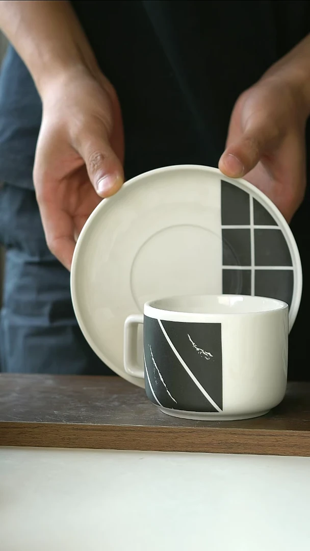 陶瓷出美国黑白咖啡杯碟@4-2@