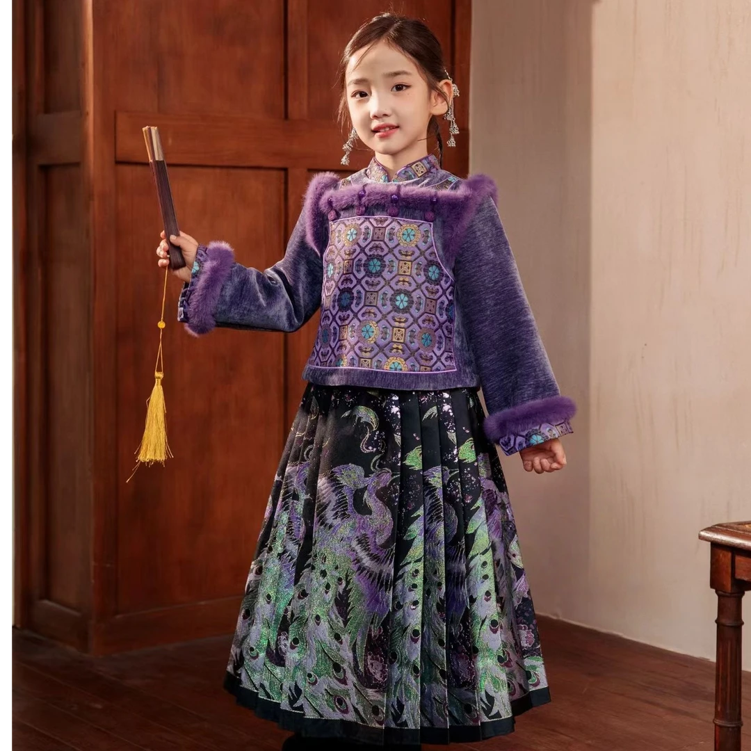 中国风女汉服复古洋气加绒裙子秋冬公主加厚两件套连衣马面裙套装