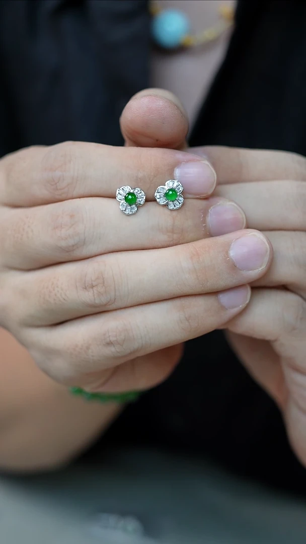 翡翠银S925镶嵌耳饰4号-耳钉/GG/1