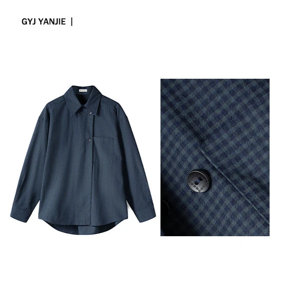 （衣间优选）秋冬时尚简约百搭气质格子衬衣22887