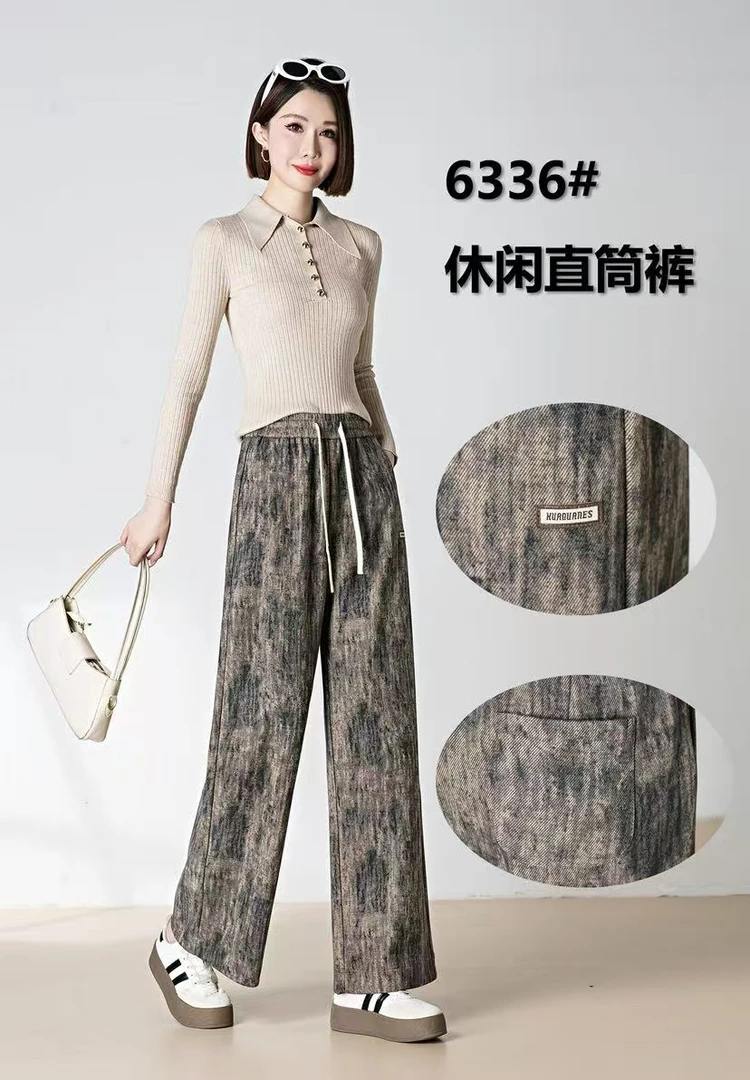 6336#（裤长100左右）2025冬季毛呢窄版阔腿裤高腰显瘦经典拖地裤