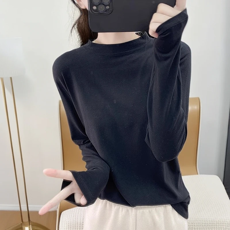 软糯双面德绒圆领加厚打底衫女春秋款高级磨毛长袖T恤内搭上衣潮