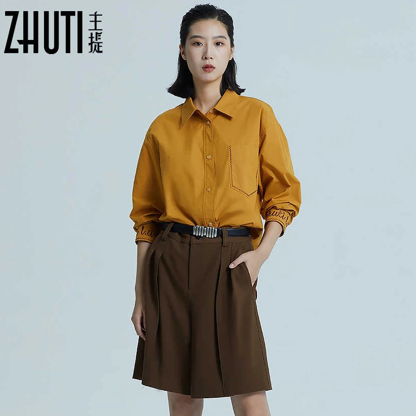 主提秋季女装2024新款专柜同款设计感简约百搭舒适高级纯色款短裤