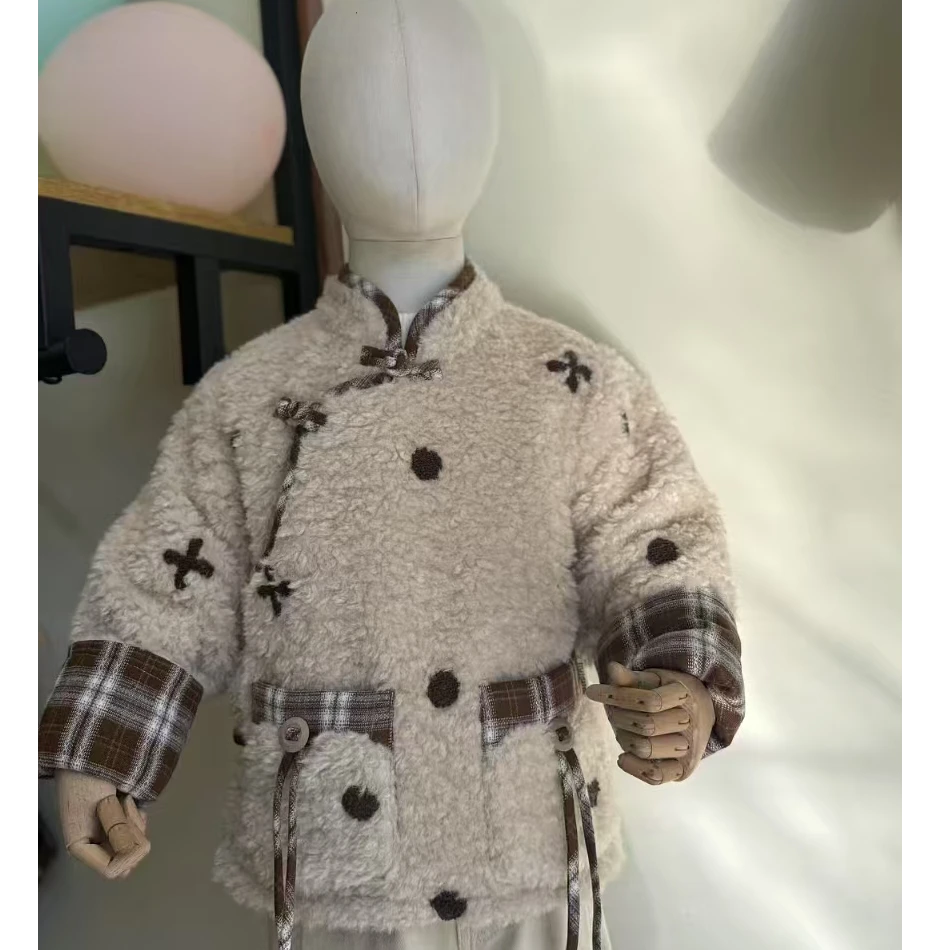 冬季格子民族风女加绒少女风藏式外套