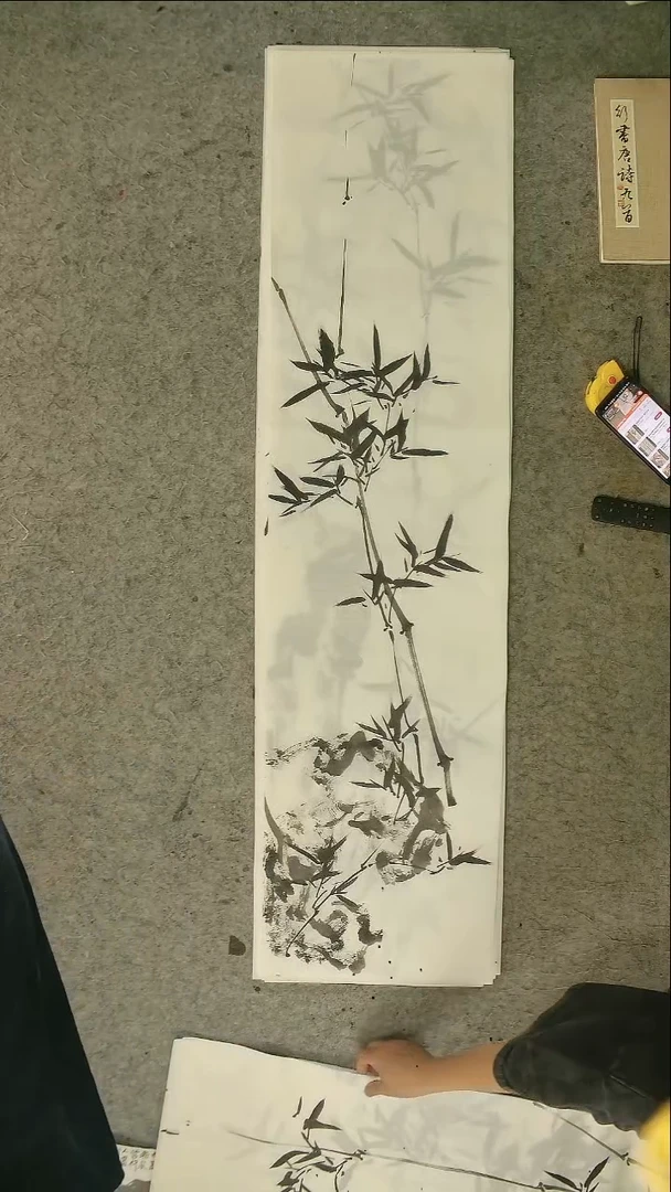 国画四尺对开  墨竹条屏 34*138cm