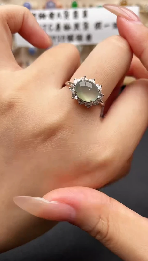 银S925镶嵌戒指翡翠一物一证一礼盒