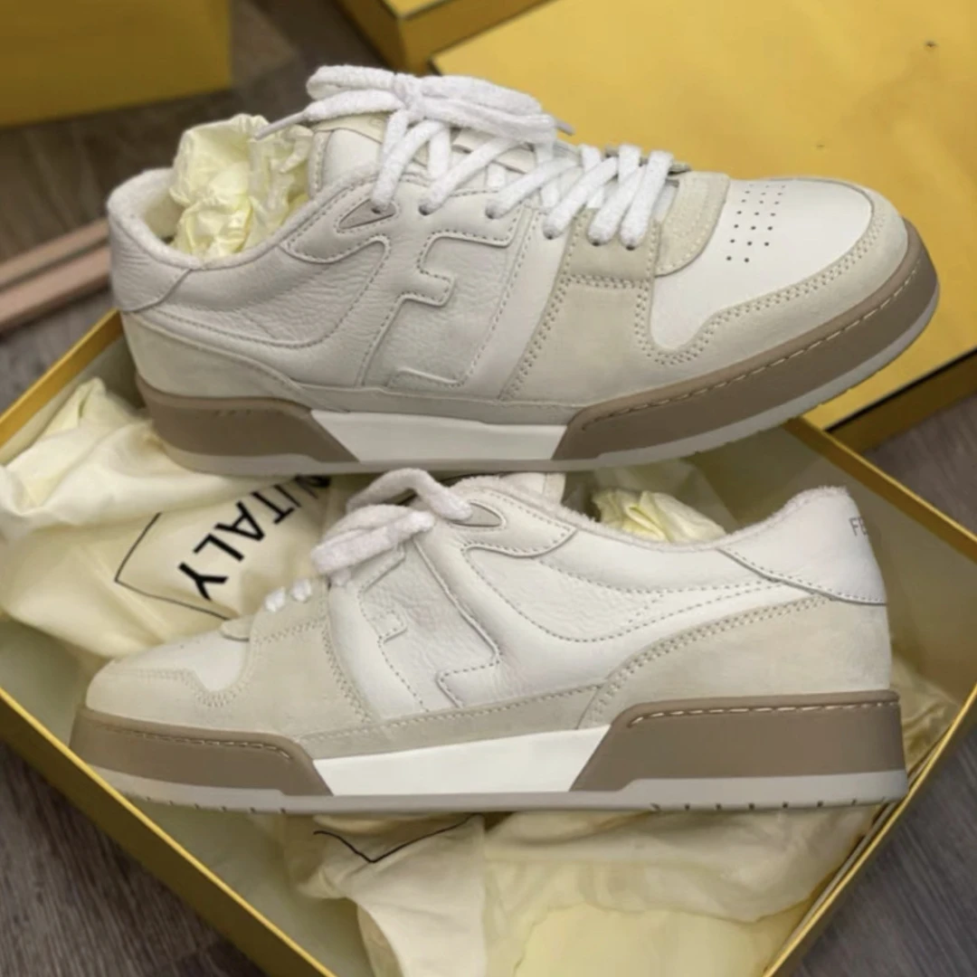 高版本F家match麂皮板鞋女底系带拼接真皮小白鞋男女同款德训鞋