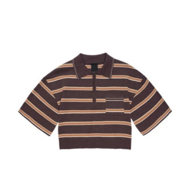 VVNK JANE PLUS 设计师品牌2025春季新款复古条纹Polo短袖T恤女士