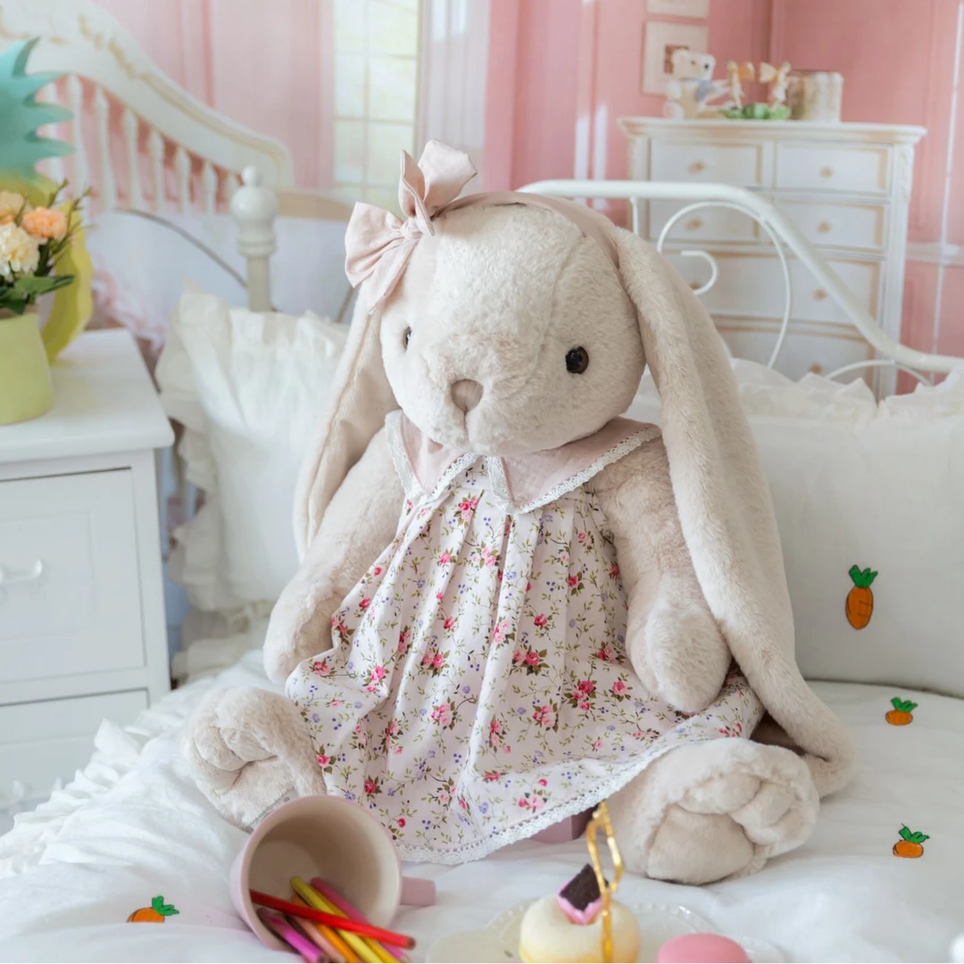 伽百利Gabriel长耳大兔子毛绒公仔睡觉布娃娃玩具女碎花裙玩偶
