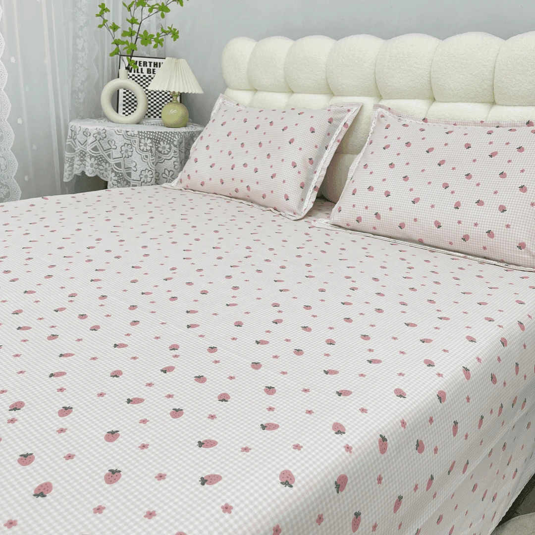 【起球换新】原棉老粗布三件套花边款床单透气防滑老粗布凉席三件套