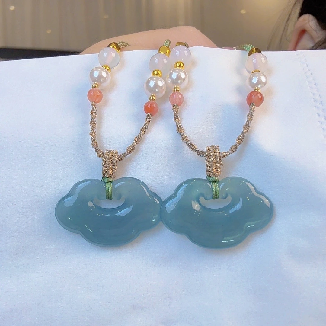 官方认证翡翠A货蓝水祥云如意锁高17+宽27+厚4+（多样性发其一）